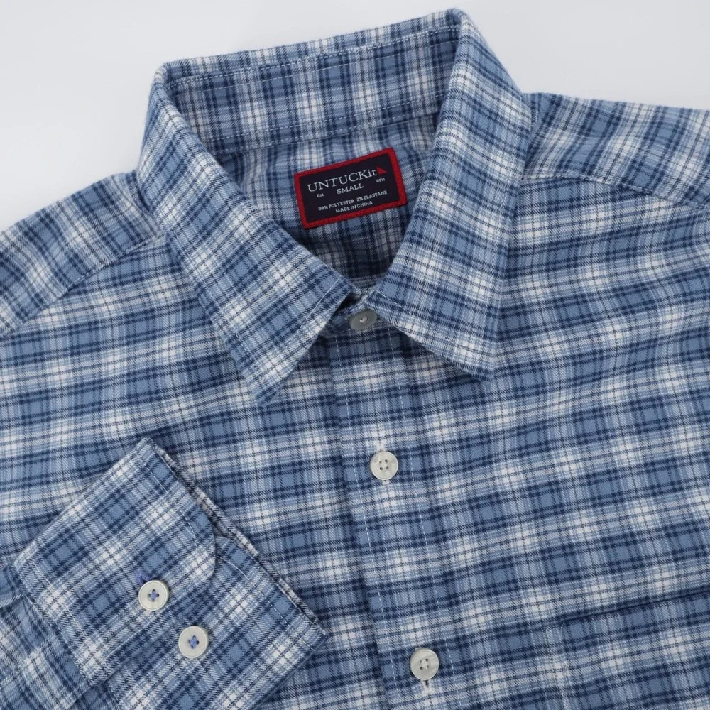 UNTUCKit Dhais Plaid Flannel Performance Button Down Shirt Blue Mens Small